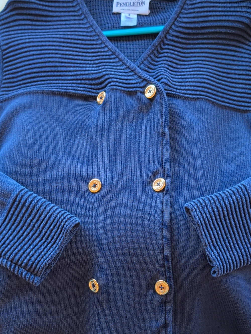 Pendleton Silk Blend Ribbed Double Breasted V-Neck Cardigan Navy Small